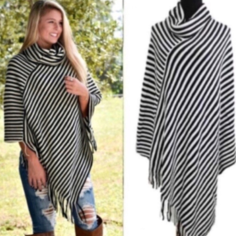 poncho striped black and white